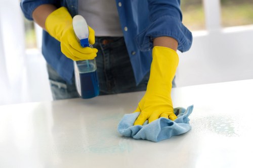 Trained carpet cleaner using safe methods and protective equipment