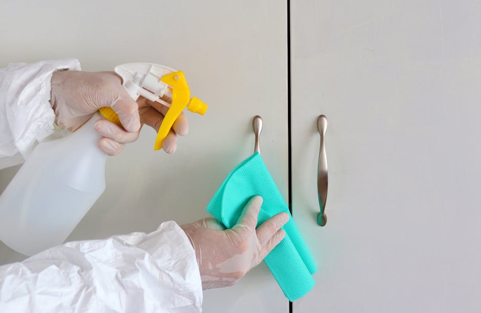 A light blue dustpan and a wooden-handled brush with natural bristles are hanging on a white wall, positioned in a neat arrangement with the dustpan slightly beneath the brush. The scene is illuminate